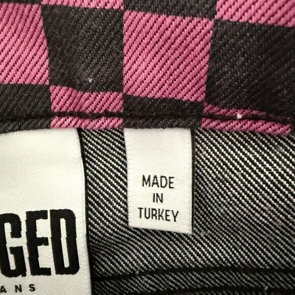 Ragged Jeans Pants Checkerboard Whimsigoth High Rise Pink Black - Picture 4 of 16